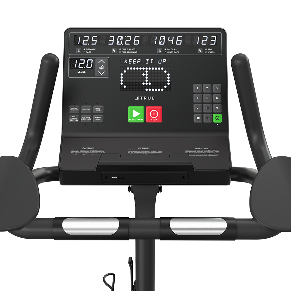 True Fitness Launch Upright Bike – user view, Unite LED console