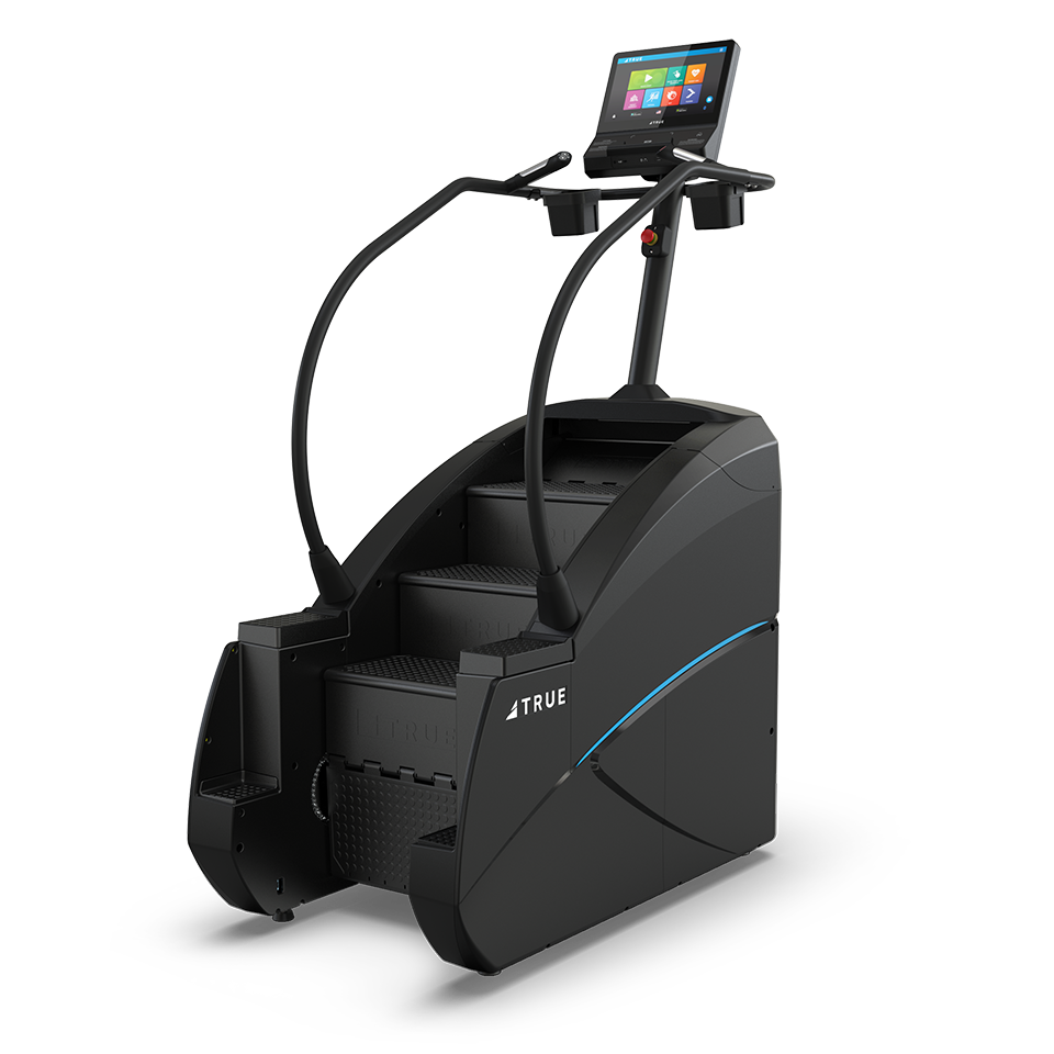 True Fitness Palisade Climber with 16″ touchscreen – rear 3/4 view