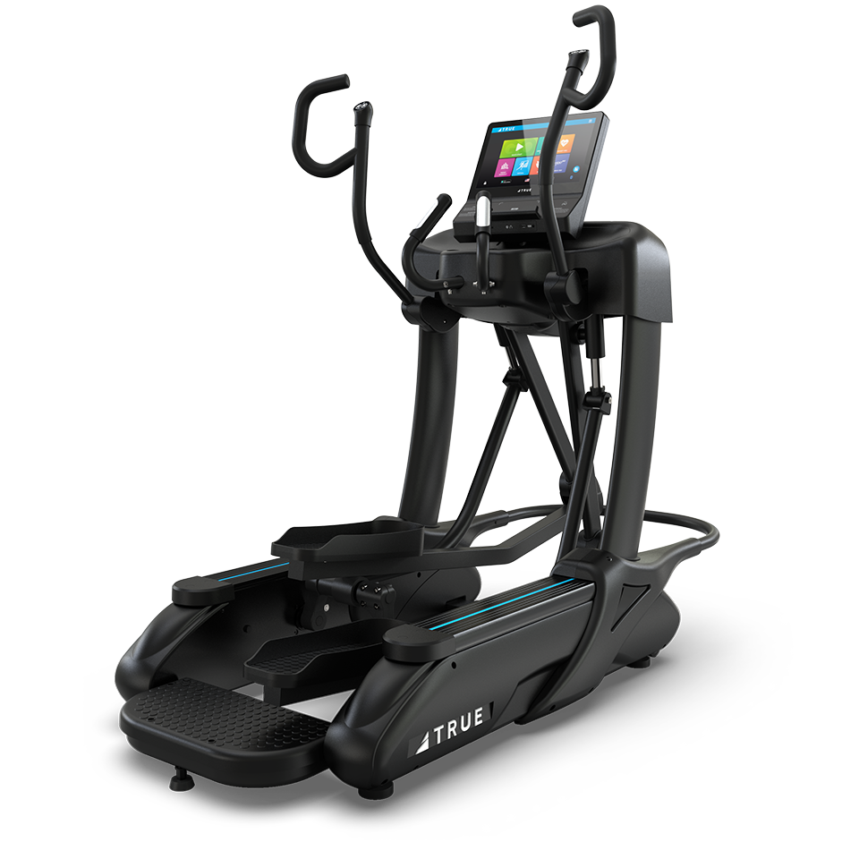 True Fitness Spectrum Elliptical with 16″ touchscreen – rear 3/4 view