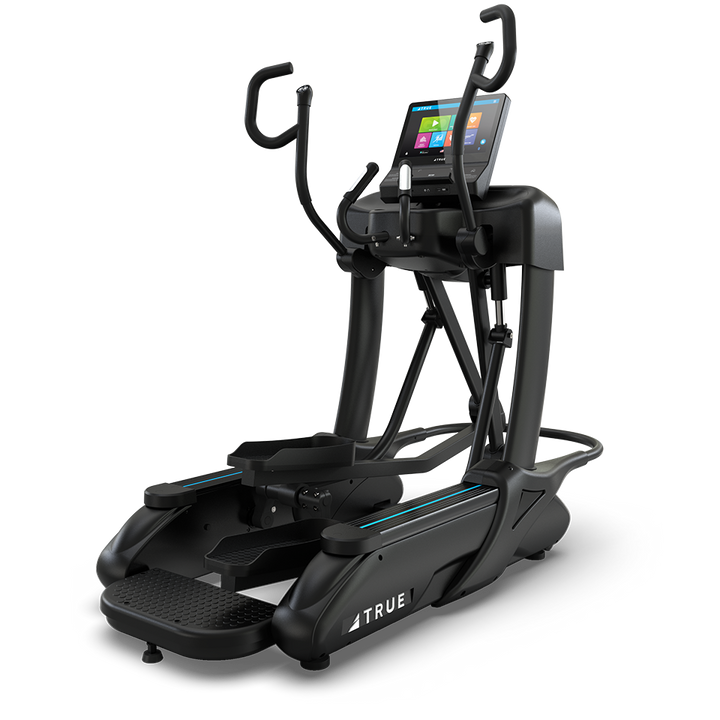 True Fitness Spectrum Elliptical with 16″ touchscreen – rear 3/4 view