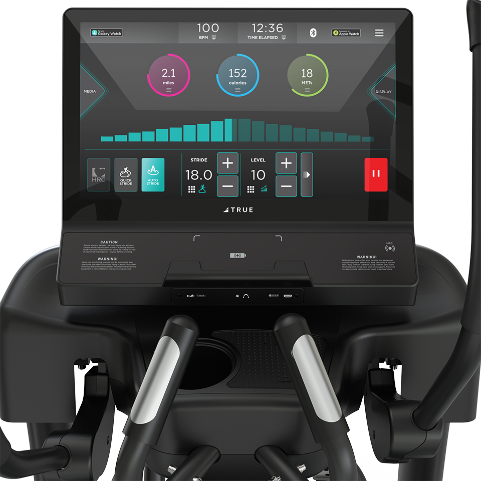 True Fitness Spectrum Elliptical – user view, Unite 22″ touchscreen