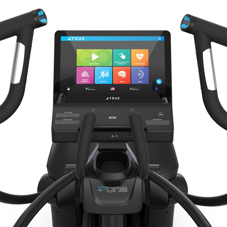 True Fitness XT-One Cross Trainer – user view, Unite 16″ touchscreen