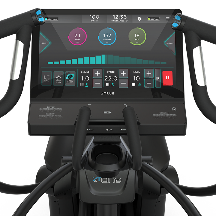 True Fitness XT-One Cross Trainer – user view, Unite 22″ touchscreen