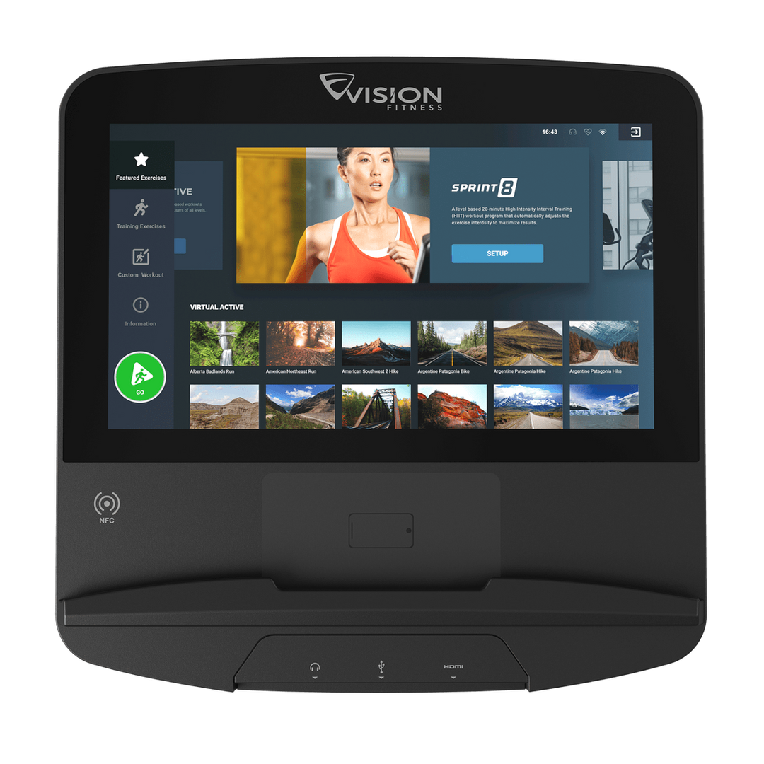 Vision Fitness ENT16 16″ touchscreen console – home screen