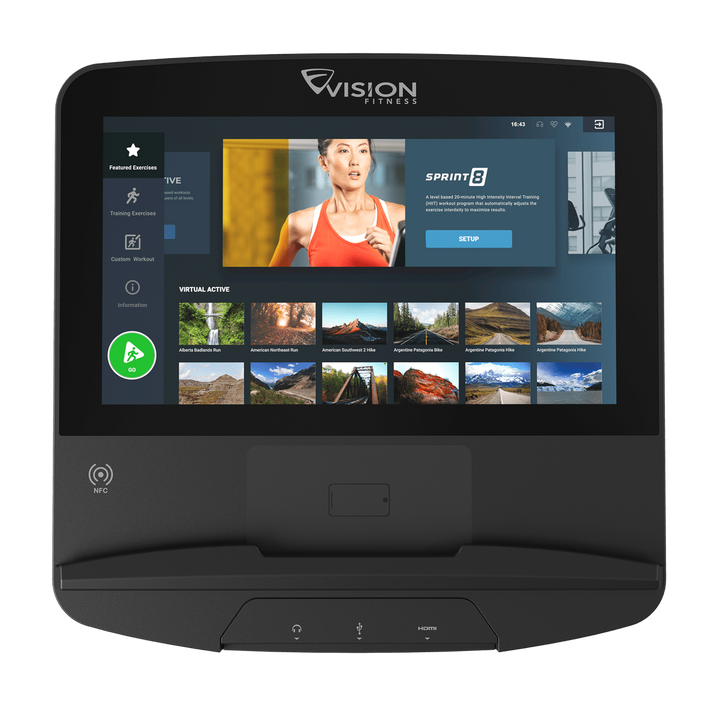 Vision Fitness ENT16 16″ touchscreen console – home screen