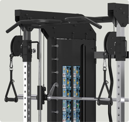Vision Fitness 400-MTS – pull-up bar, adjustable pulley and exercise placard detail