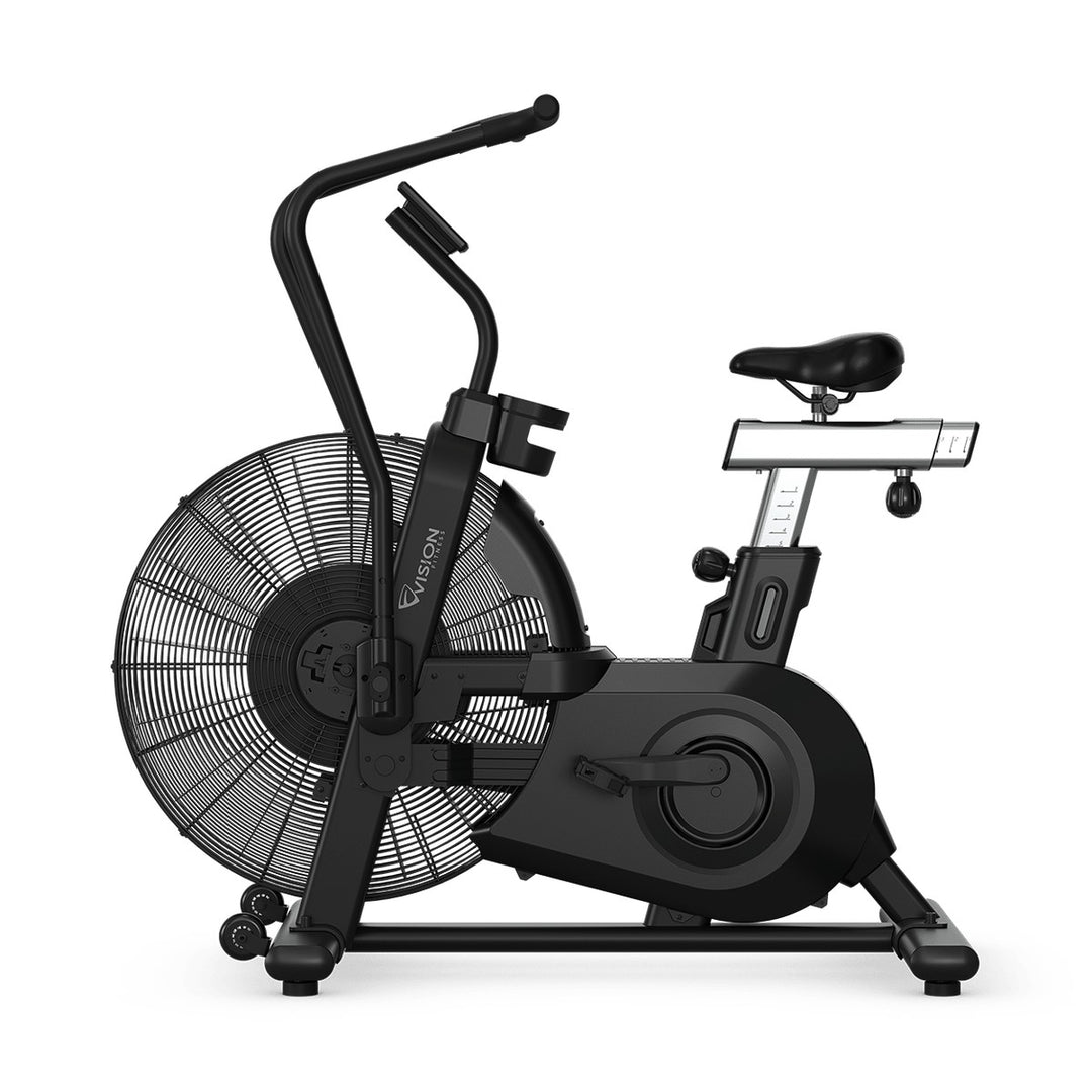 Vision Fitness AB700 Commercial Air Bike – front 3/4 view showing the fan and windscreen